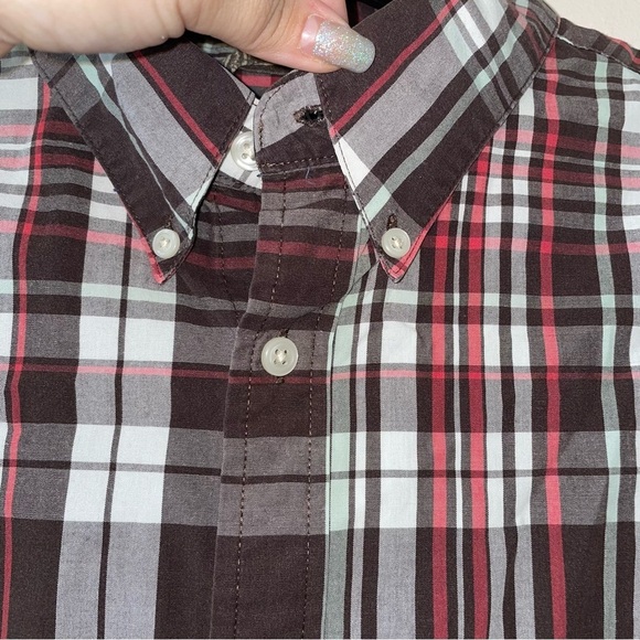 Chaps Short Sleeve Plaid Button Down Cotton Shirt Size Medium - Picture 3 of 6